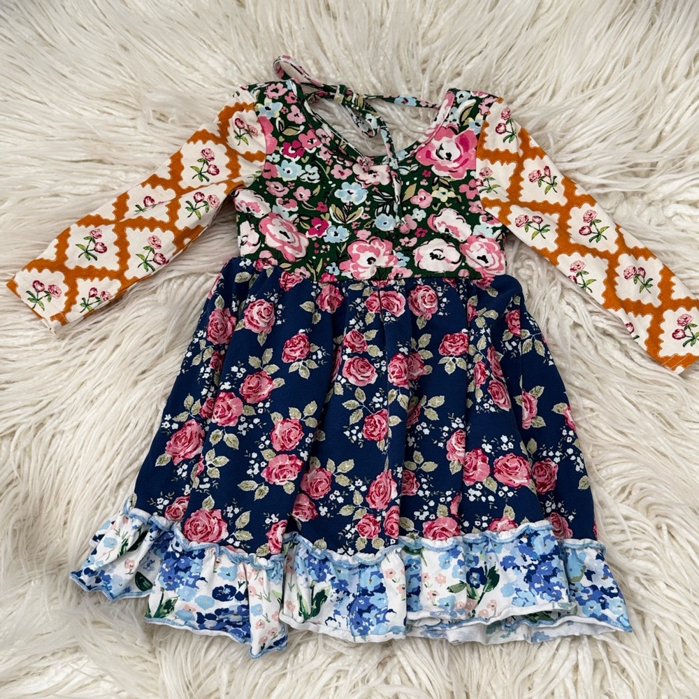 SweetHoney Floral Patchwork Kids Dress - Pink, Blue, Orange